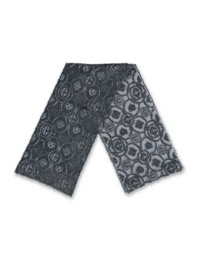 Casablanca Grey Merino Wool Blend Fluffy Monogram Scarf In Multi