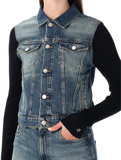 Coperni Hybrid Denim And Knit Jacket In Blue
