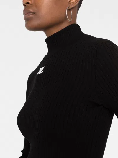 Courrèges Mockneck Rib Knit Sweater In Black