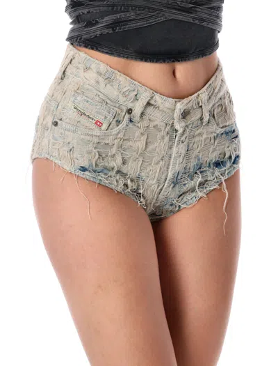 Diesel Light Blue Distressed Denim Shorts In Blue