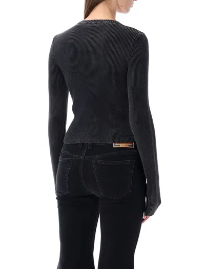 Diesel M-anchor-a Fitted Ribbed Knit Long-sleeve Top In Black