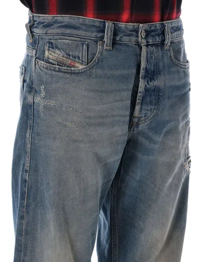 Diesel Faded Blue Relaxed-fit Jeans With Distressing And Whiskering In Blue