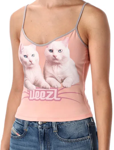 Diesel T-top R2 Cats Pink Cotton Jersey Tank Top In Neutral