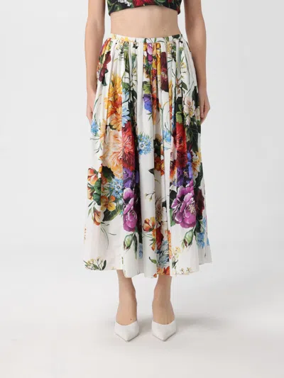 Dolce & Gabbana Flower-bouquet Print Midi Skirt In White