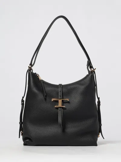 Tod's Black Shoulder Bag With Adjustable Shoulder Strap And Logo Plaque On The Front In Grained Leather Wo In Black