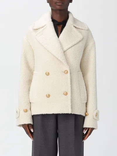 Tagliatore Short Cream Alpaca-blend Coat In Multi