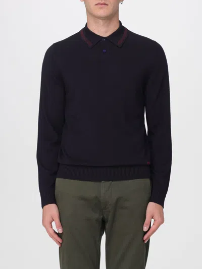 Paul Smith High Neck Polo With Zip In Blue