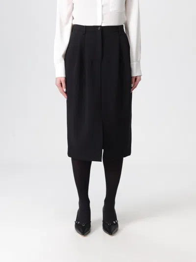 Dolce & Gabbana Double Wool Crepe Midi Skirt In Black