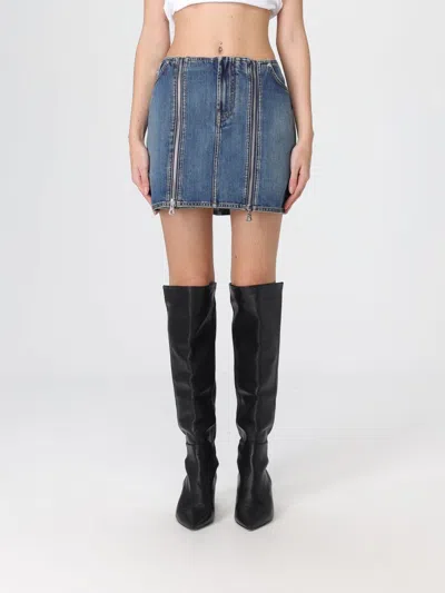 Jean Paul Gaultier Denim Miniskirt With Double Vertical Silver Zippers In Blue
