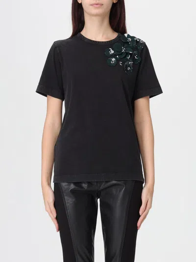 Pinko Black Floral Appliqu T-shirt In Black