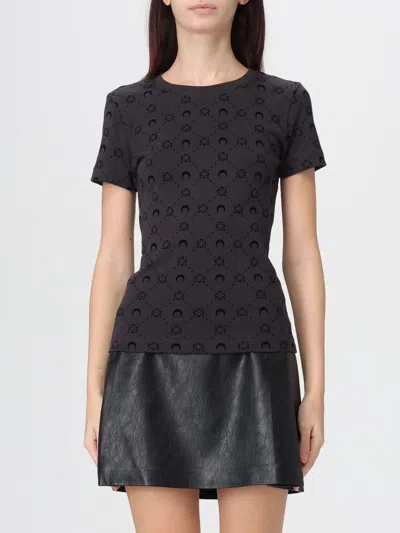 Marine Serre Moon Logo Patterned Crewneck Short Sleeve Top In Black