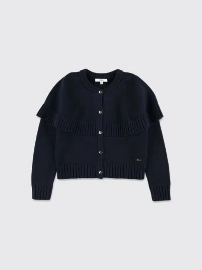 Chloé Kids Knitted Cape Cardigan In Blue
