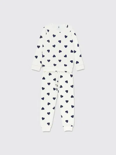 Petit Bateau Cotton Terry Pyjamas With Heart Print In White