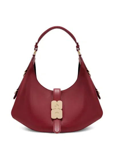 Ganni Kat Small Red Shoulder Bag With Adjustable Handle And Logo Plaque On The Front In Leather Woman In Burgundy