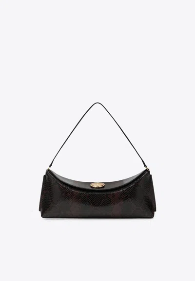 Jacquemus Le Calisso Black Shoulder Bag With Engraved Snap Button In Leather In Brown