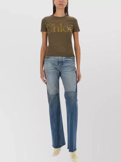 Chloé Logo Crew Neck Short Sleeve Top In Brown