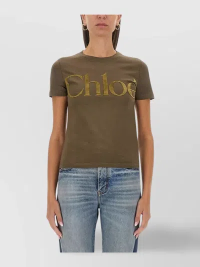 Chloé Logo Crew Neck Short Sleeve Top In Brown
