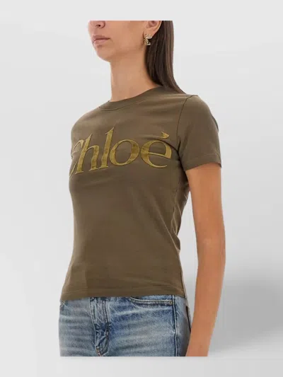 Chloé Logo Crew Neck Short Sleeve Top In Brown