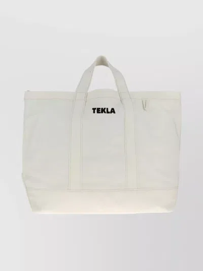 Tekla Rectangular Shopping Bag Top Handles In White