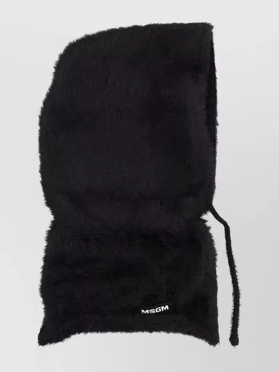 Msgm Textured Drawstring Hat In Faux Fur In Black