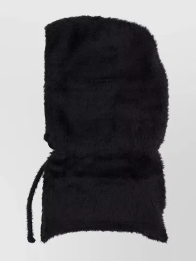 Msgm Textured Drawstring Hat In Faux Fur In Black