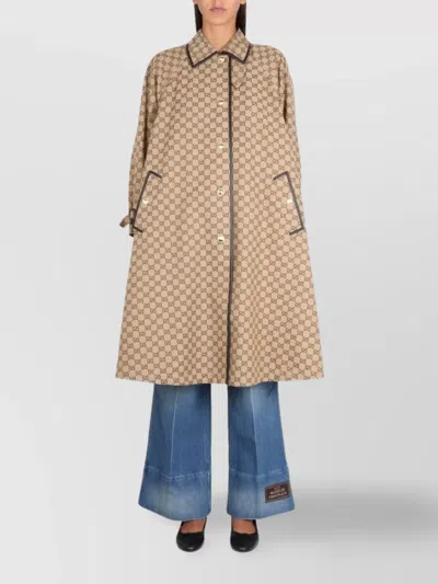 Gucci Reversible Plaid Coat Side Pockets In Brown