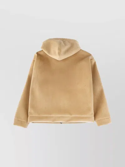 Msgm Hooded Jacket With Kangaroo Pocket And Ribbed Cuffs In Brown