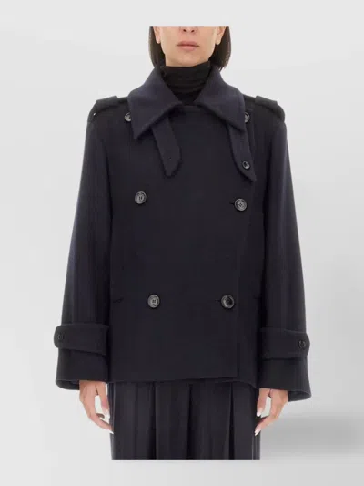 Max Mara Double Breasted Laveno Coat Epaulettes In Blue