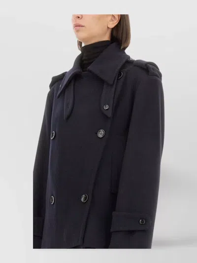 Max Mara Double Breasted Laveno Coat Epaulettes In Blue
