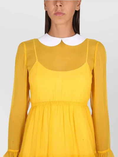 Gucci Mini Dress With Ruffled Cuffs And Sheer Sleeves In Gold