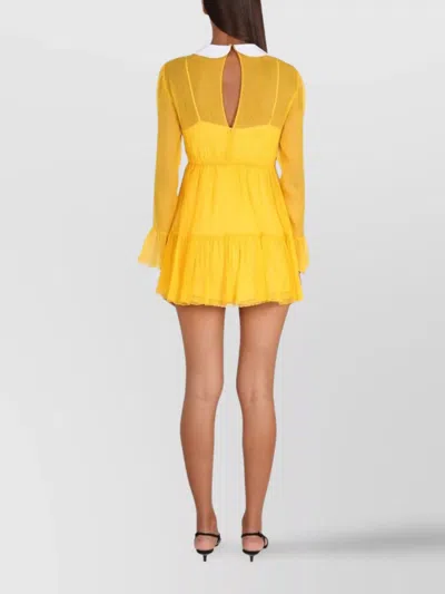 Gucci Mini Dress With Ruffled Cuffs And Sheer Sleeves In Gold
