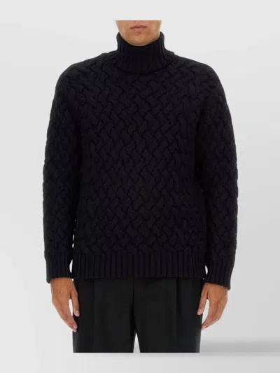 Dries Van Noten Cable Knit Turtleneck Sweater For Everyday Wear In Black