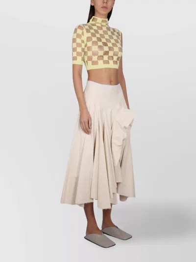 Max Mara Cropped Checkered Asymmetrical Mock Neck Top In White