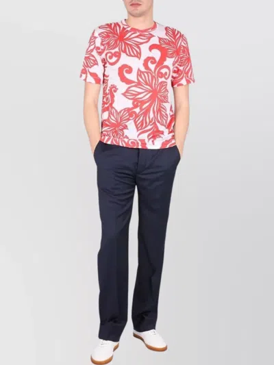 Dries Van Noten Floral Print Crew Neck Short Sleeve T-shirt In Red