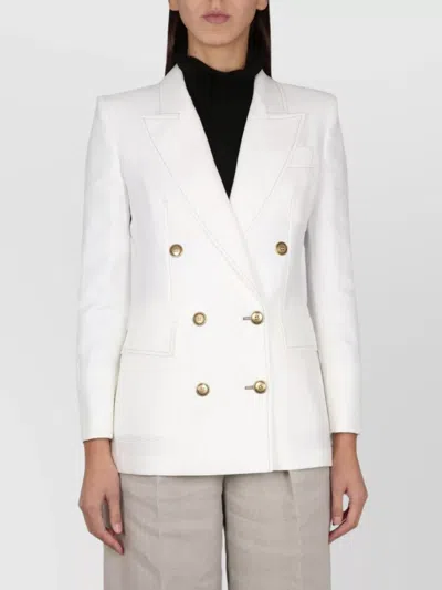 Max Mara Double Breasted Jacket Notched Lapels Flap Pockets In White