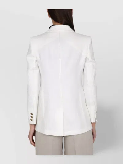 Max Mara Double Breasted Jacket Notched Lapels Flap Pockets In White