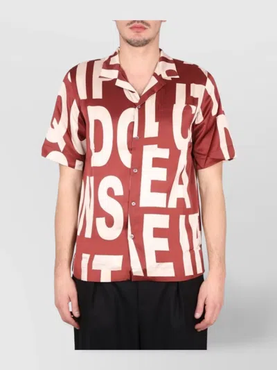 Dries Van Noten Short Sleeve Bowling Collar Printed Shirt In Brown