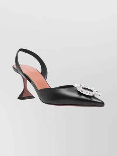Amina Muaddi Leather Slingback Pumps Featuring Sculptural Heel In Black