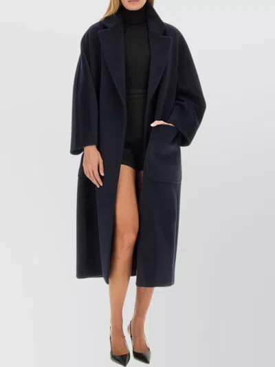 Max Mara Long Oversized Coat With Belt And Pockets In Blue