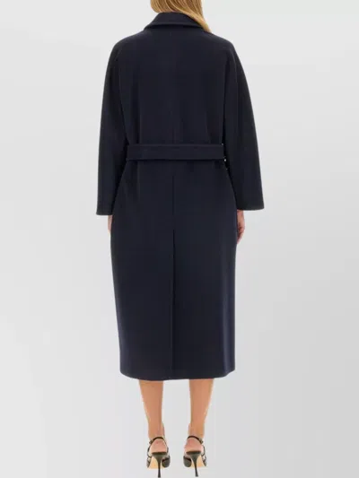 Max Mara Long Oversized Coat With Belt And Pockets In Blue