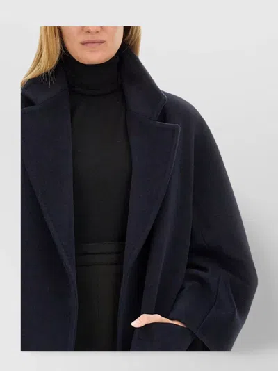 Max Mara Long Oversized Coat With Belt And Pockets In Blue