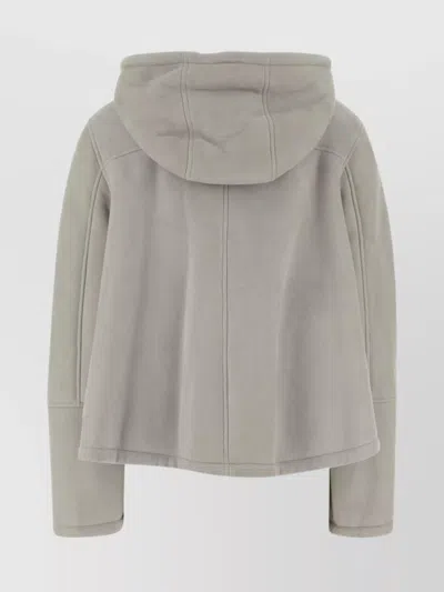 Loewe Suede Hooded Jacket Long Sleeves In Gray