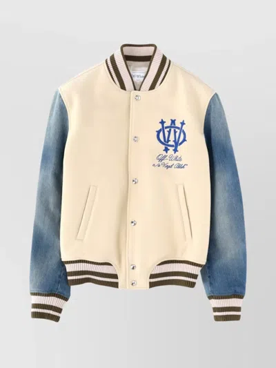 Off-white Gothic Wool Denim Varsity Puffer Jackets White In Blue