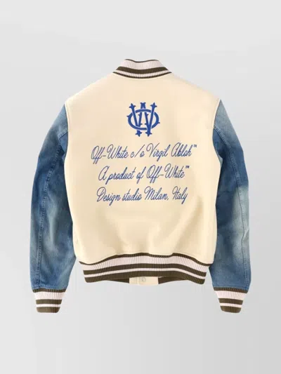 Off-white Gothic Wool Denim Varsity Puffer Jackets White In Blue