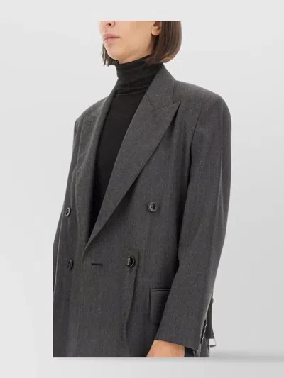 Max Mara Longline Jacket With Button Design And Flap Pockets In Gray