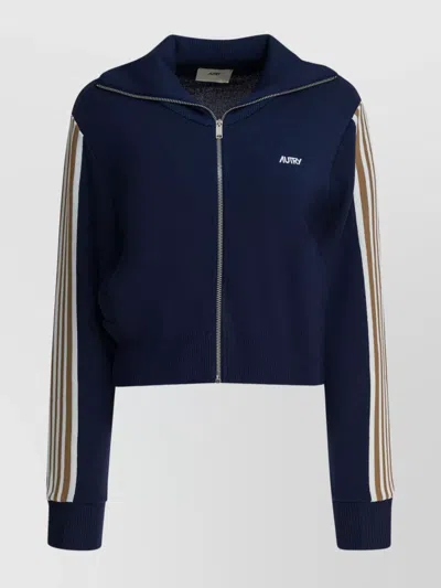 Autry Zippered Sweatshirt Featuring Front Pockets In Blue