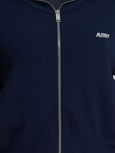 Autry Zippered Sweatshirt Featuring Front Pockets In Blue