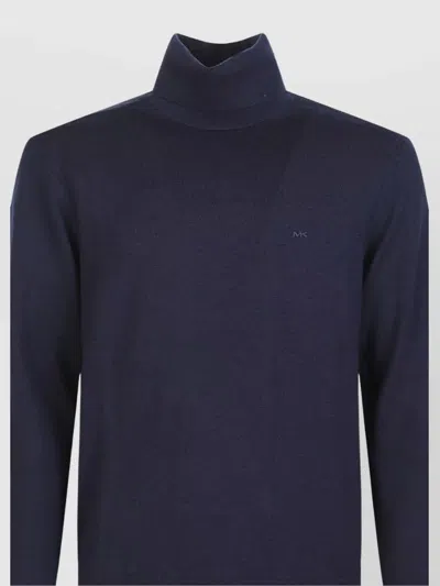 Michael Kors Breathable Turtleneck Sweater Ribbed Trims In Blue