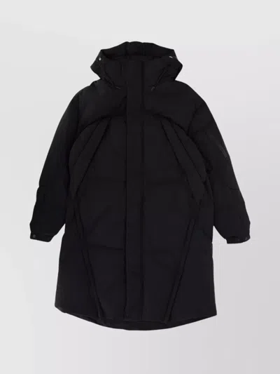 Jg1 Long Quilted Jacket With Hood And Pocket In Black