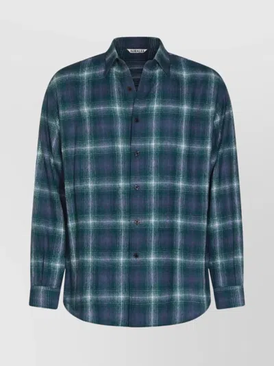 Auralee Checked Long Sleeve Button-down Shirt In Blue
